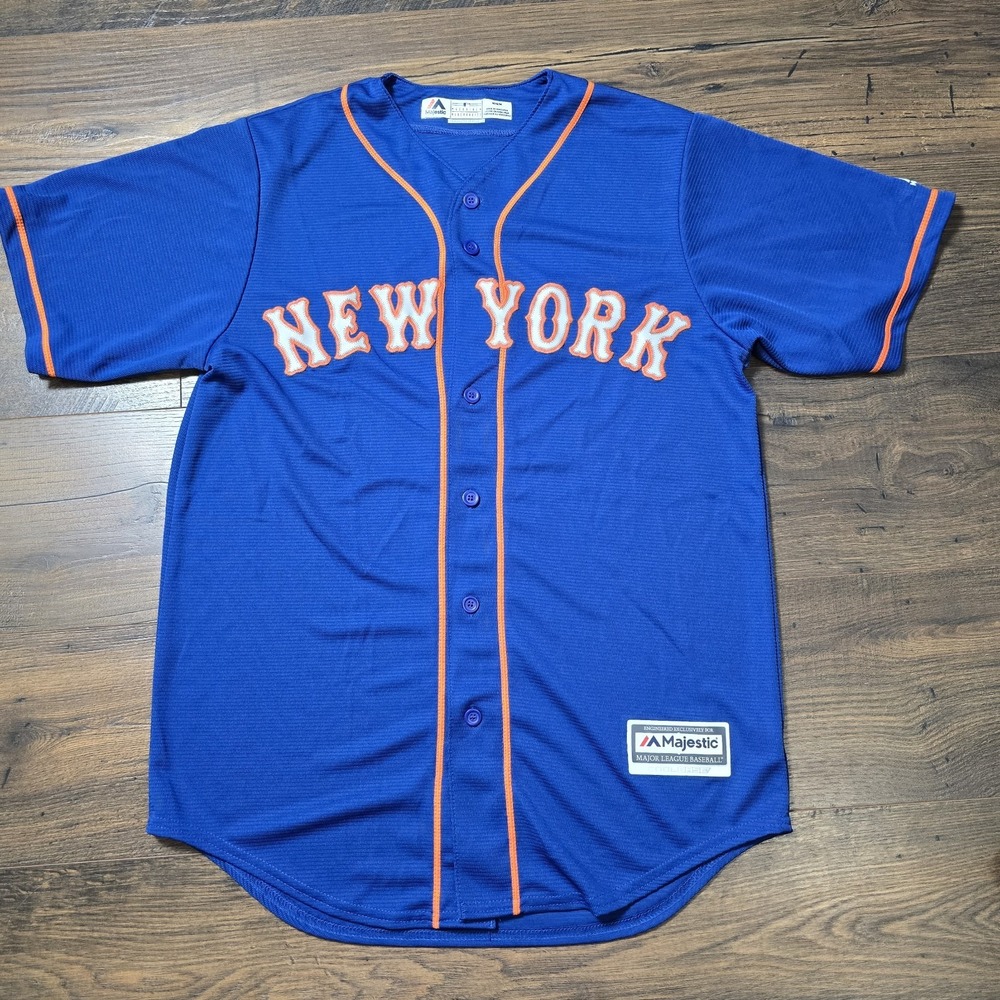 New York Mets Majestic Cool Base Jersey Men's M Blue Orange Sewn Baseball MLB